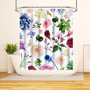 NEW Flowers Shower Curtain 72 x 72 Standard Bath Size With Hooks Floral Pattern